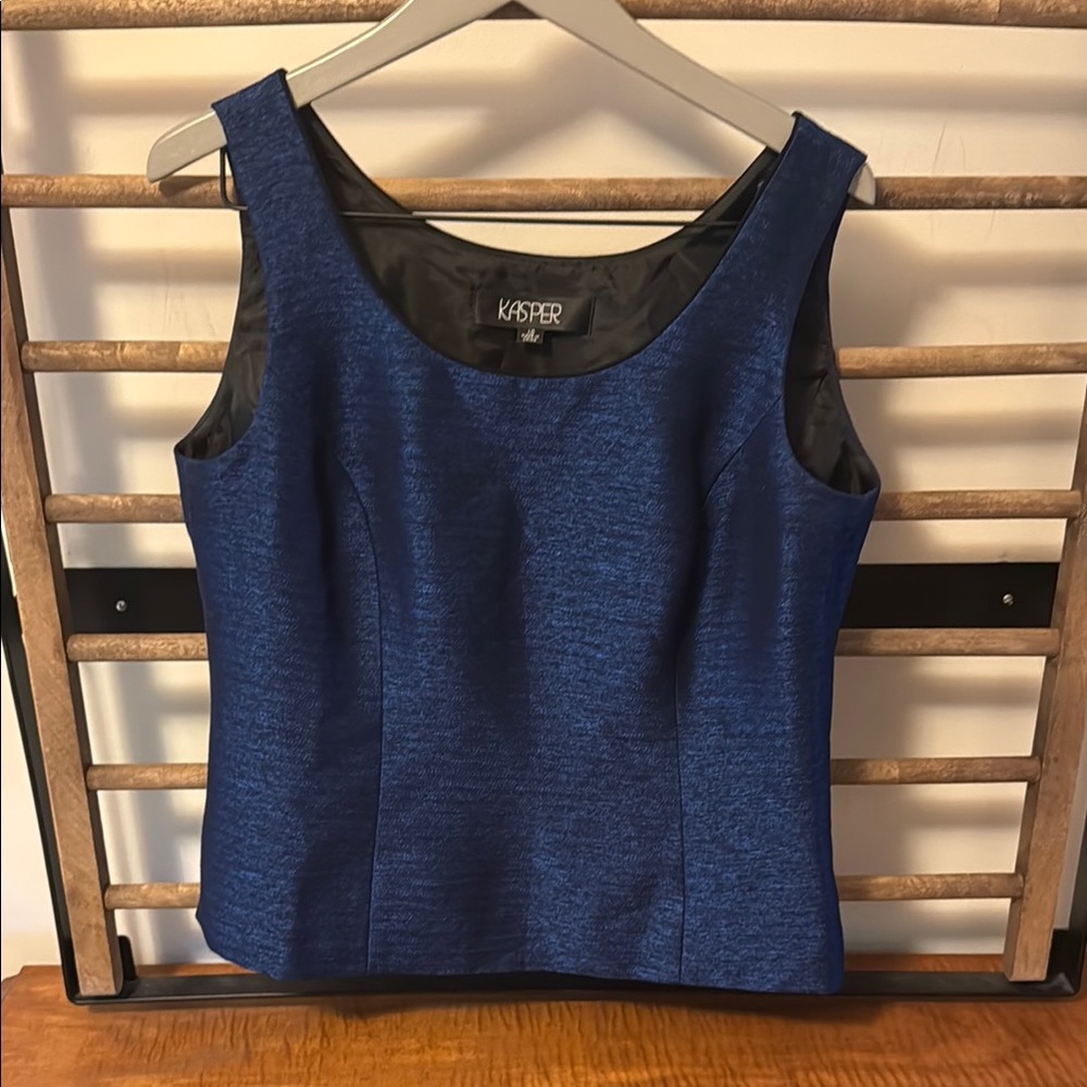 Vintage Kasper Blue Fitted Sleeveless Tank Top and matching Blazer
